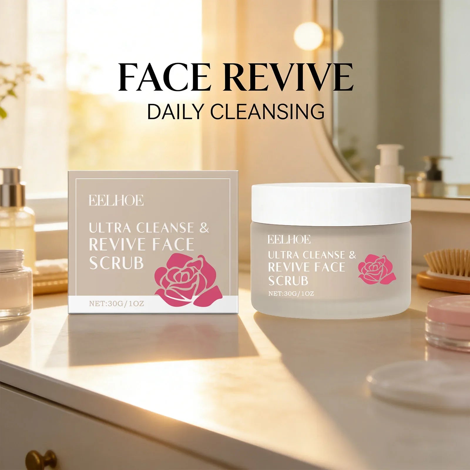 Cleanse & Revive Face Scrub Moisturizing Deep Clean Pore Exfoliating Soothing Softening Skin Brightening Rose Facial Scrub Cream