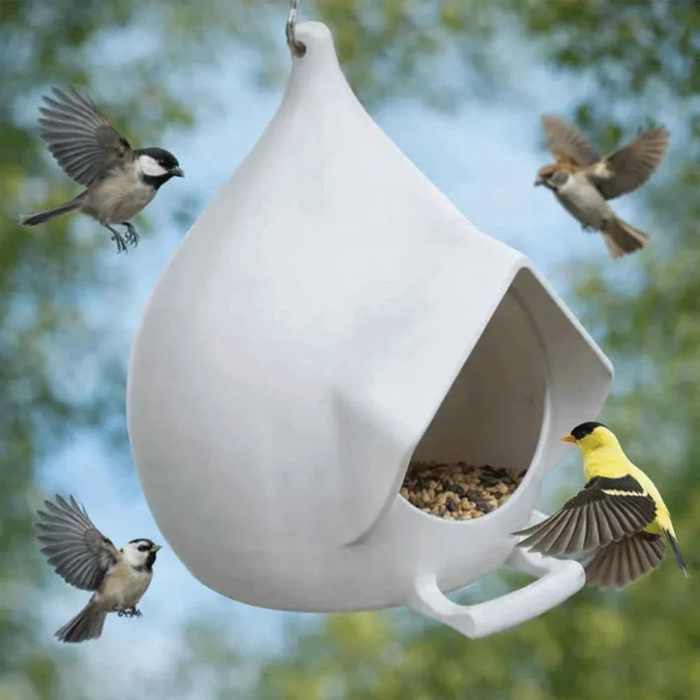 House Shape Waterproof Hanging Bird Feeder Rainproof Large Capacity Hummingbird Feeder with Stand Birds Food Catcher Outdoor