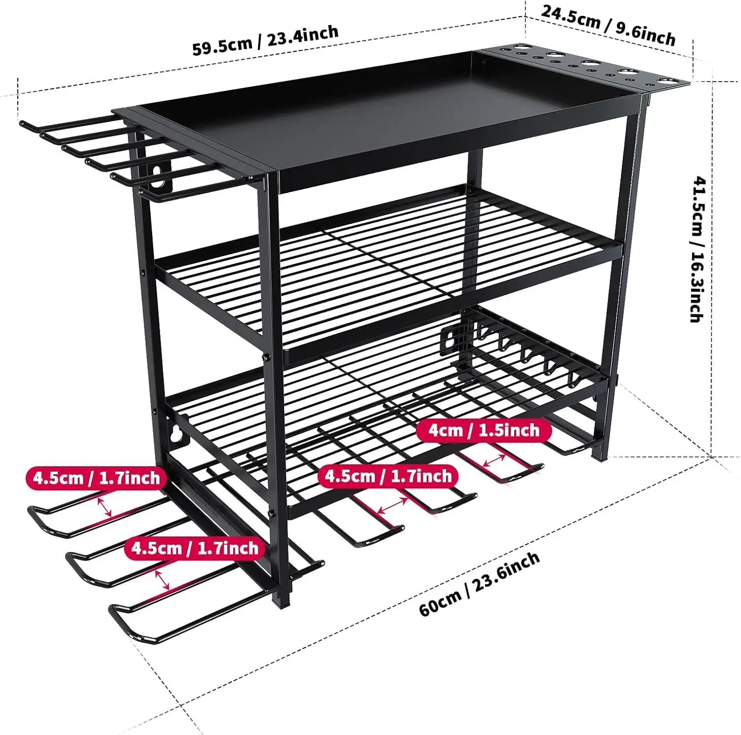 Power Tool Storage Wall Mounted Rack 4 Layer Power Drill Tool Holder Heavy Duty Tool Shelf for Garage, Workshop