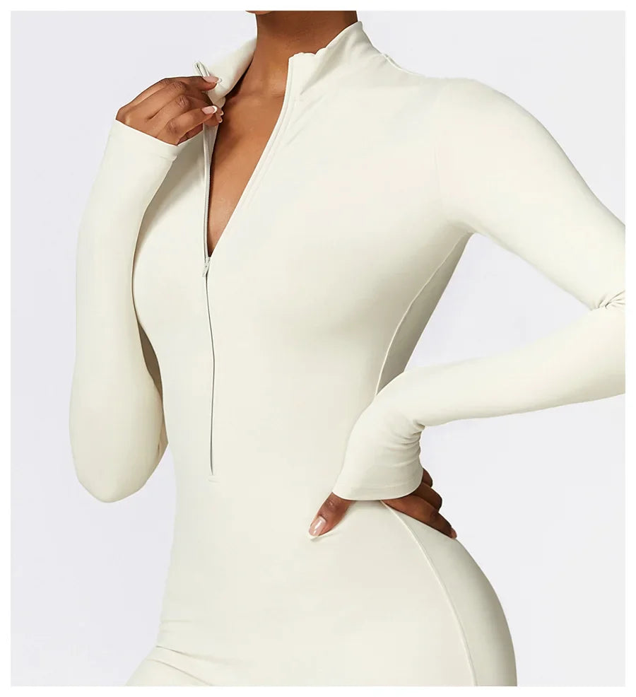 Zipper Workout Jumpsuit Sports Overalls Women Gym Clothing Running Long Sleeves Fitness Gym Tracksuit Short Sportswear Yoga Set