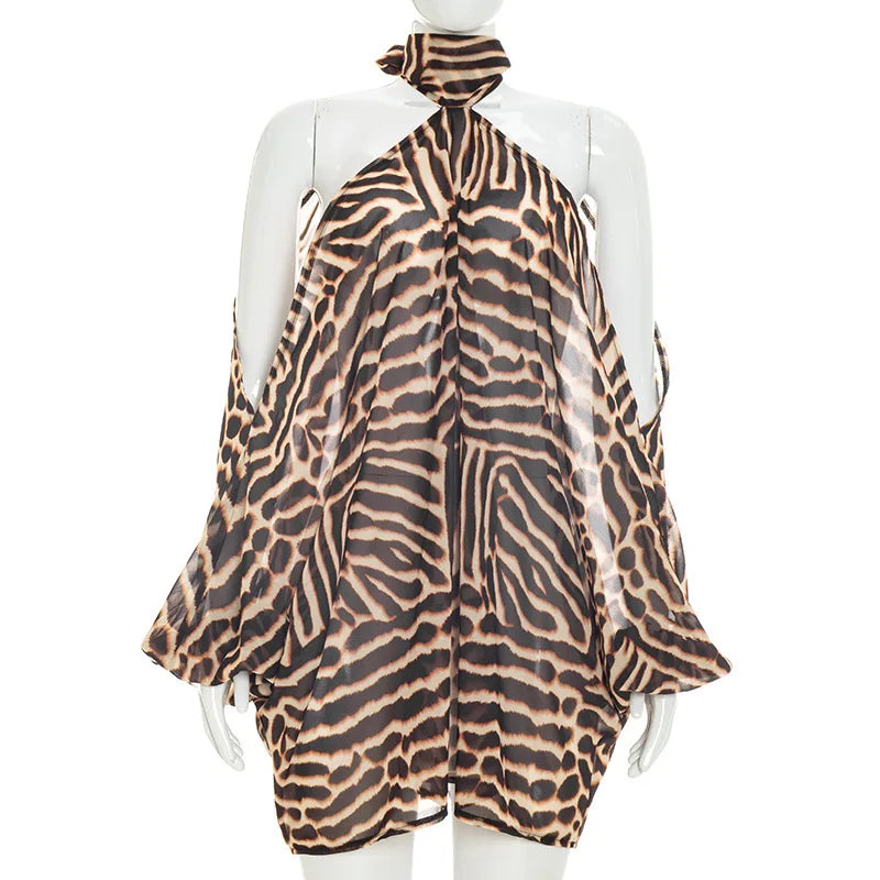 Leopard Print 2 Piece Short Set Women Club Party Outfit Summer Halter Off Shoulder Top Shirt Shorts Matching Sets Beach Vacation