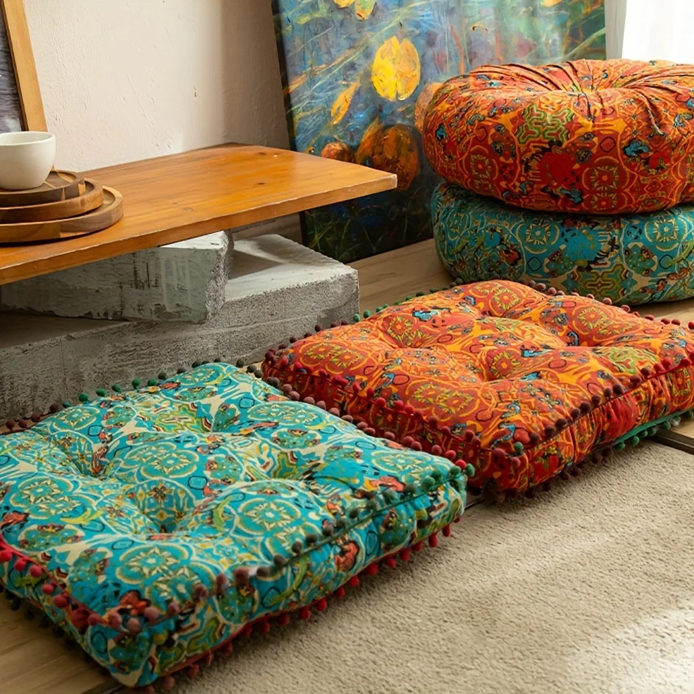 Bohemian Style Square Thickened Floor Pillow, Sofa Cushion - Versatile and Comfortable Seat Pad for Home Decor