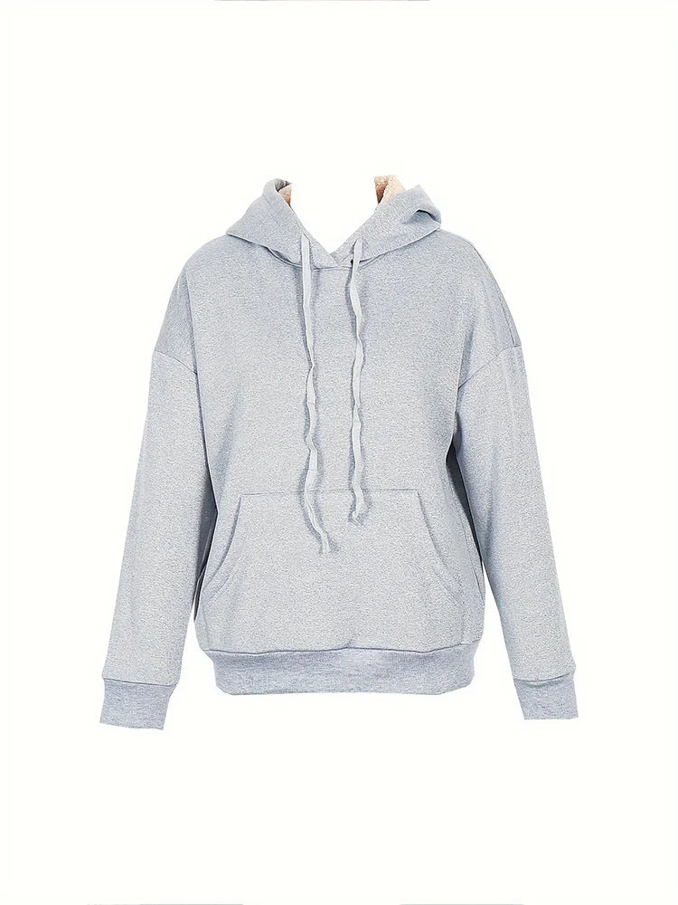 2025 Spring New Women's Solid Colour Warm Sweatshirt Hooded Lace-up Winter Sweatshirt with Pockets For Acrylic Sweaters