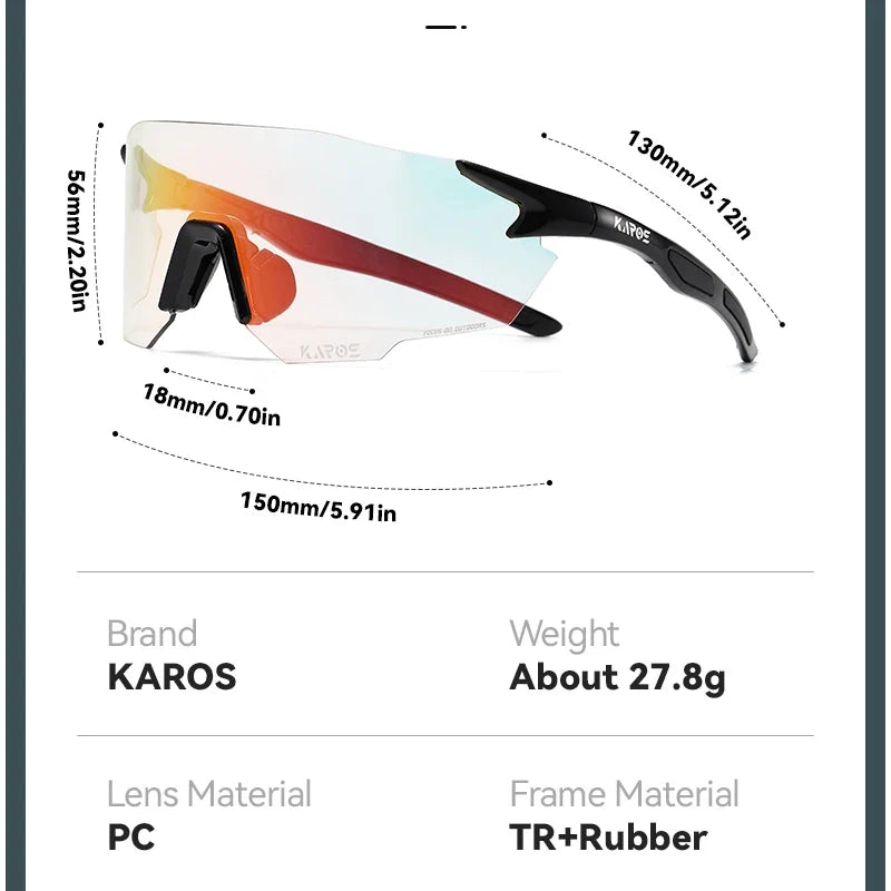 KAROS Photochromic Cycling Glasses MTB Road Bike Eyewear Men Women Outdoor Sports Sunglasses Adjustable Lens for Bicycle K01