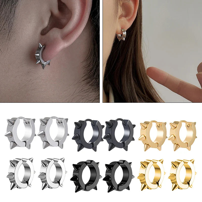 1Pair Punk Stainless Steel Spiky Thorn Stud Earrings | Unisex Hip Hop Gothic Jewelry