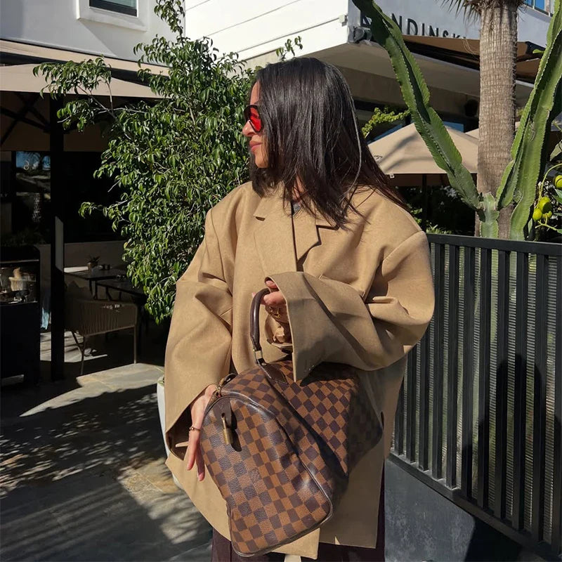 Solid Lapel Blazer Women Coats Fashion Full Sleeve Pocket One Button Jackets 2026 Autumn Daily Office Lady Commute Outwear