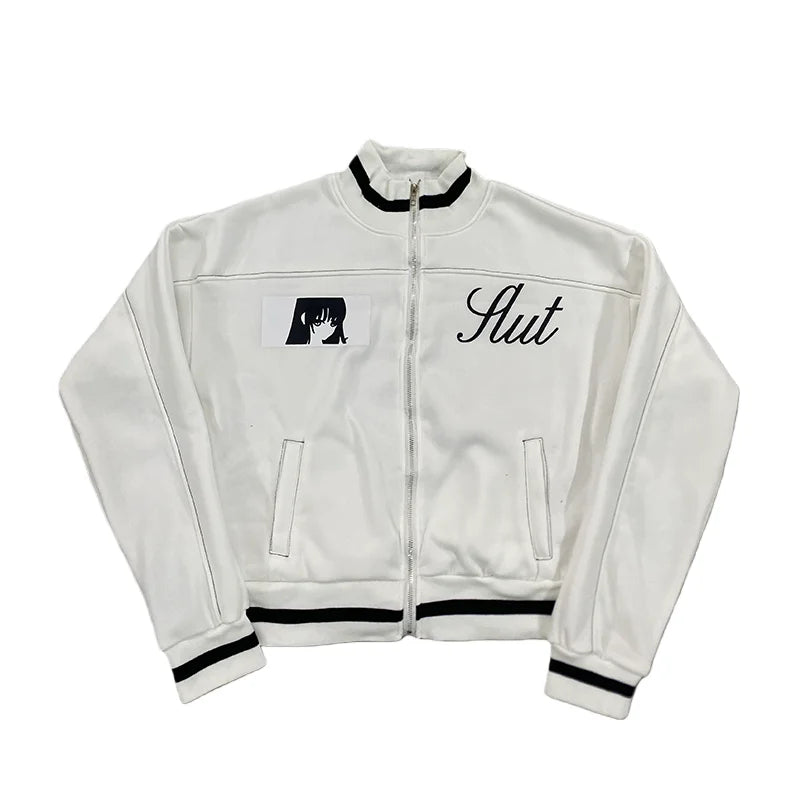 Korean Cartoon Long Sleeved Baseball Jacket for Girls Kawaii Street Jacket Personalized Zipper Cardigan Anime Autumn