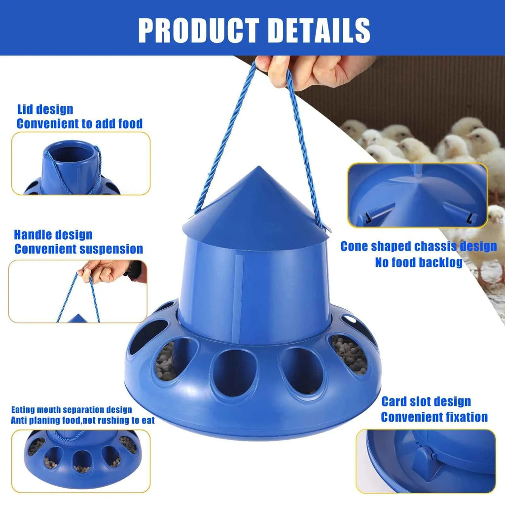 Pigeon Feeder Chicken Automatic Feeder Bird Feeding Bucket Bowl Food Dispenser 11 Holes for Chicken Pigeon Quail Hen Budgie 1Pc