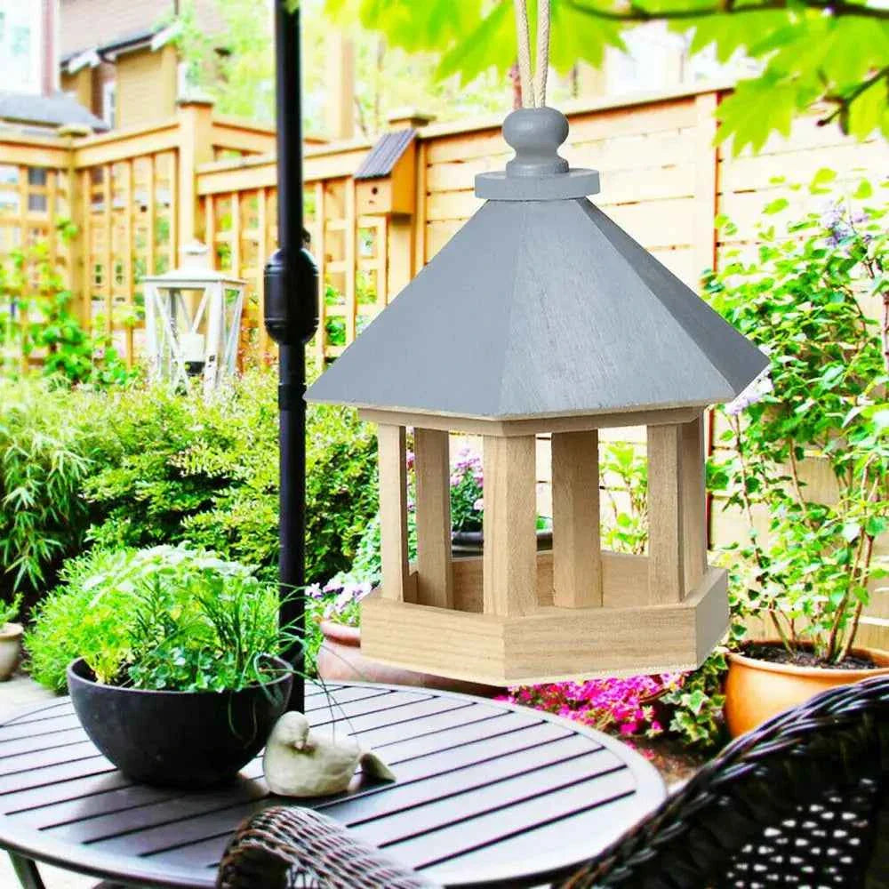 Wooden House Bird Feeder Outdoor Wooden Birds House Hanging Feeding Station Hollow Bird Feeder Food Container for Garden Park