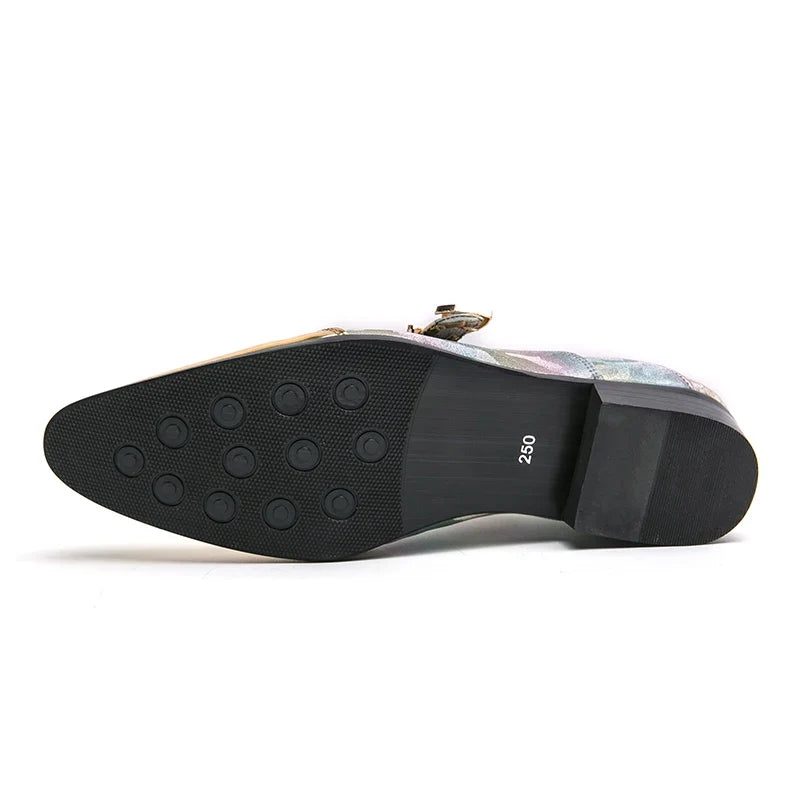 Fashion Gold Casual Shoes England Chelsea Bright Pointed Toe Leather Shoes Men Slip-on Business Party Wedding Oxford Shoes