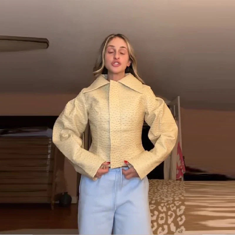 Vintage Casual Zippers Short Coats Women's Loose Full Sleeves Waist-cinching Lapel Collar Jacket 2026 New Spring Lady Streetwear