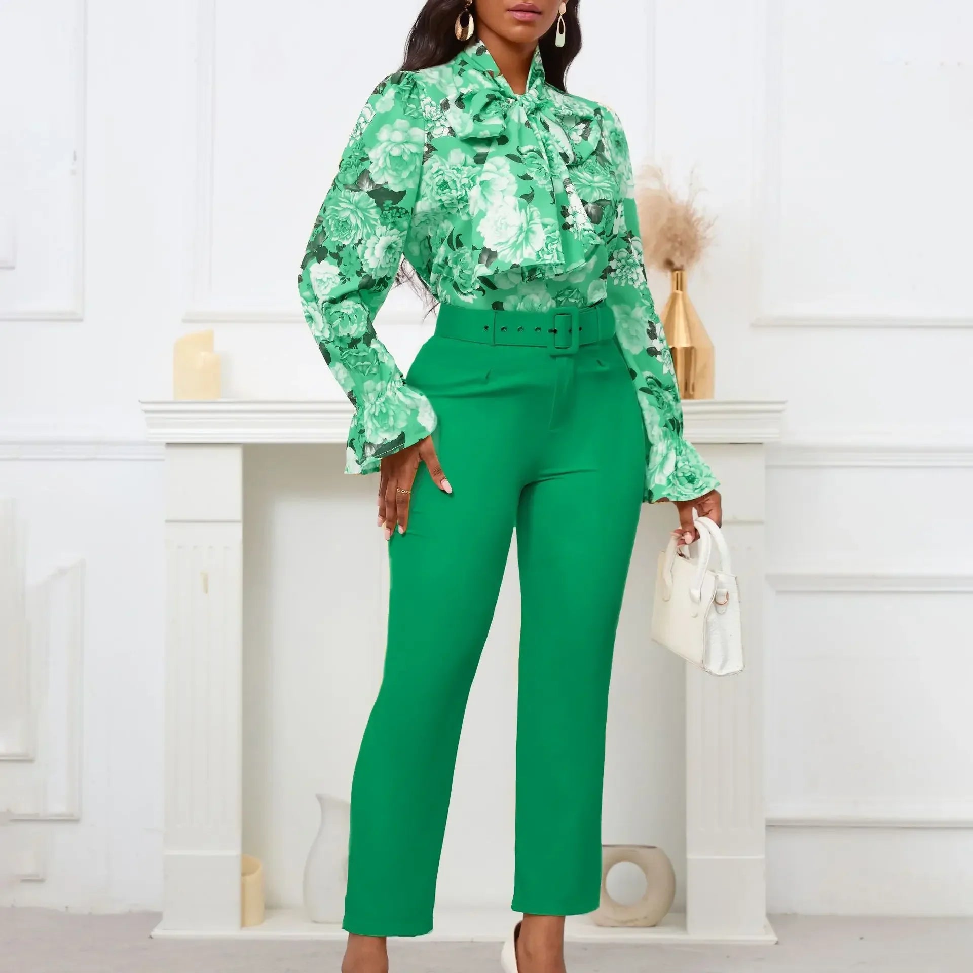 2 Piece Set African Clothes for Women Spring Africa Clothing 2024 New Plus Size Outfit Print Shirt Pants Matching Sets With Belt