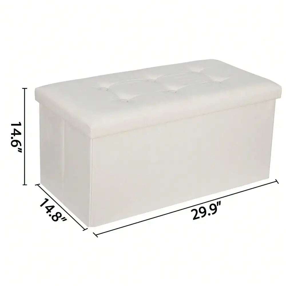 30" Sturdy Ottomans Footstools Soft Leather Cover Storage Footrest Foldable Beig