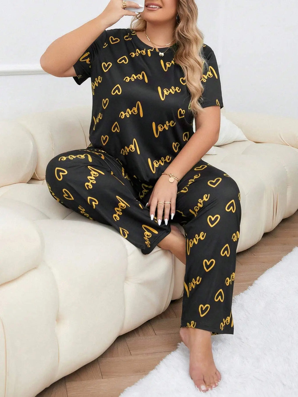 Women's Pajama Sets Short Sleeve with Long Pant Soft Sleepwear Printed pj Loungewear XL to 5XL