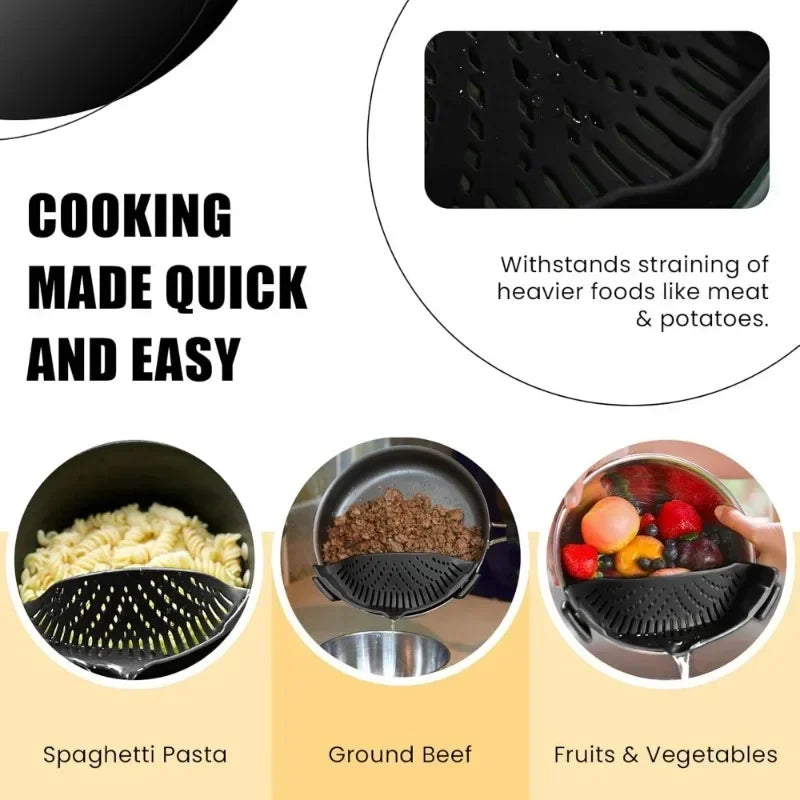 Adjustable Silicone Clip-On Strainer for Pots, Pans, Bowls