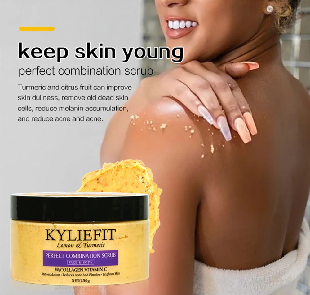 Natural Turmeric Scrub, For Face & Body, Brightening, Reduce Acne, Clean And Smooth Skin, Deeply Exfoliates, 250g/8.8 oz