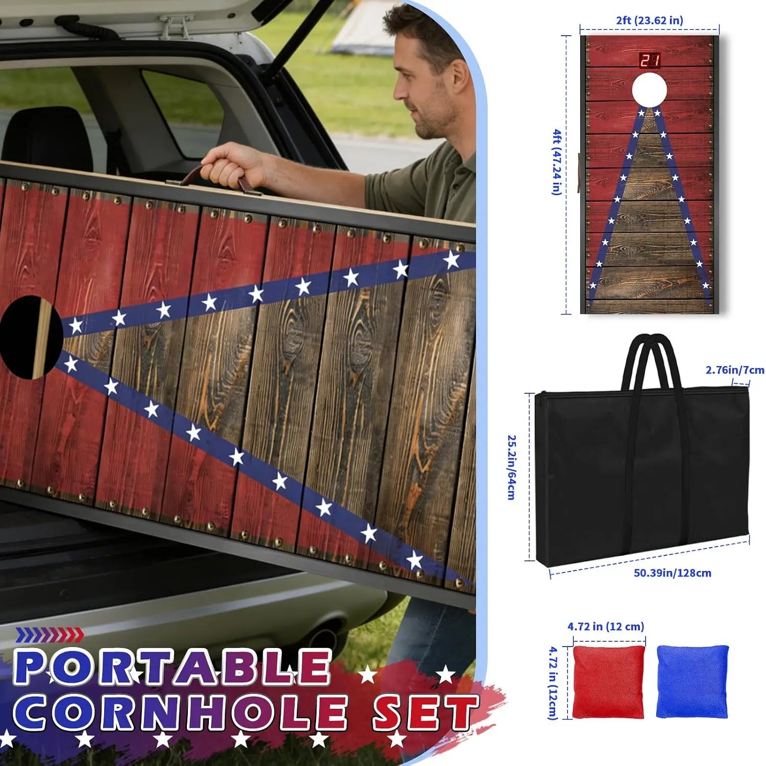 Electronic Cornhole Board Set With Automatic Scoring Wooden Portable
