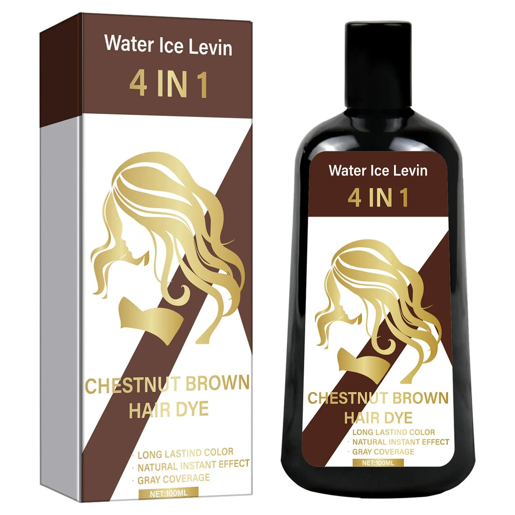 4-in-1 Chestnut Brown Hair Dye Shampoo for Long-Lasting Color & Natural Instant Gray Coverage, Ginger & Ginseng Enriched.