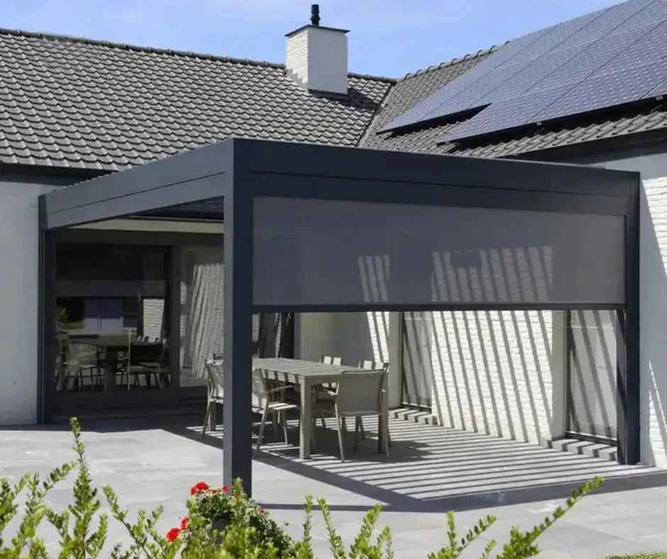 Pergola Electric rainproof garden louver aluminum pergola outdoor gazebo motorized sunshade backyard pergola with roller blinds