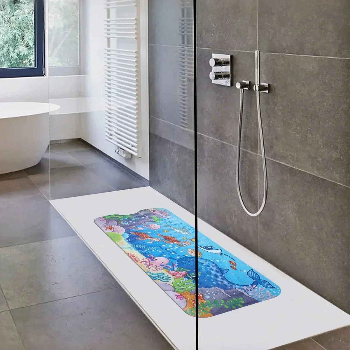 1pc Cartoon Extra Long Bathtub Mat 40x100cm Non Slip Bath Mat for Bathroom Tubs Shower Mats with Suction Cups & Drain Holes