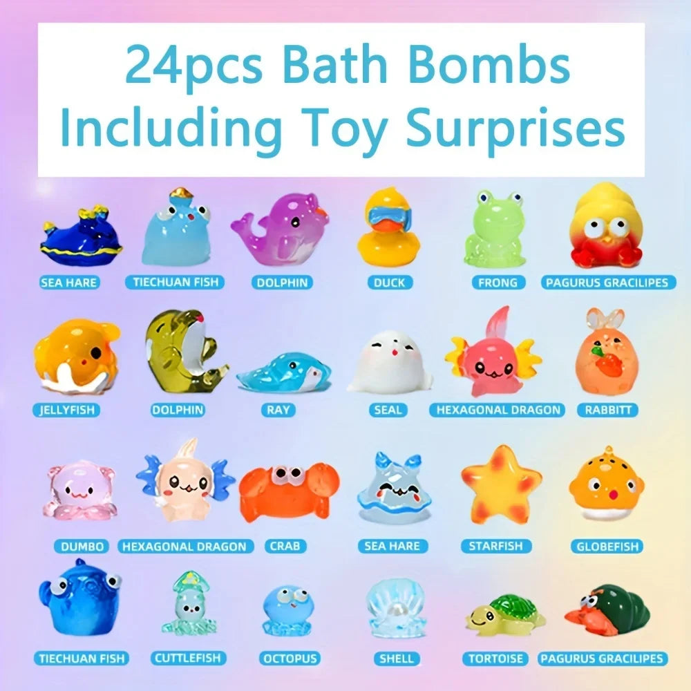 Bath Bombs for Kids with Surprise Inside, 24 Pack Kids Bath Bombs Gift Set, Natural Organic Kids Bubble Bath Fizzy for Girls Boy
