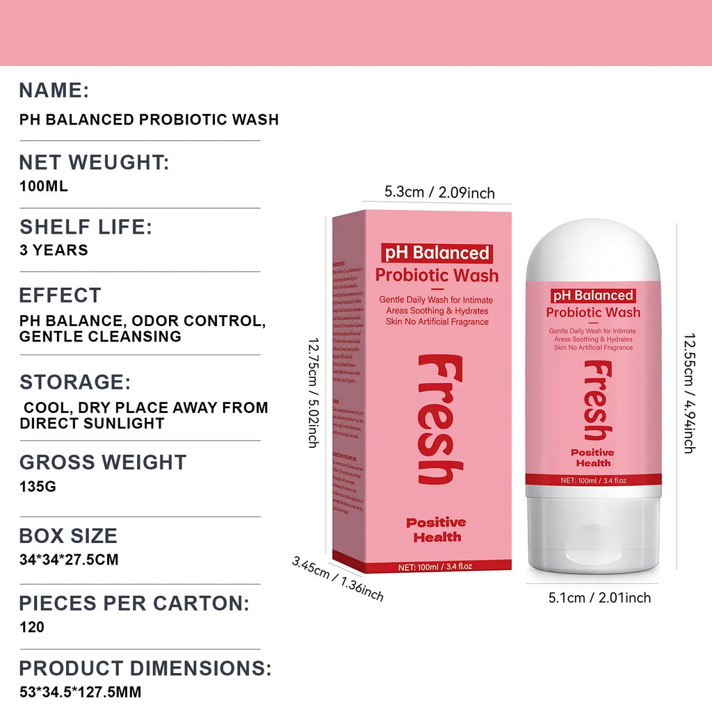 pH Balanced Probiotic Wash Odor Control, pH Balance, Dryness & Support for Intimate Areas Probiotics & Lactic Acid ,100ml