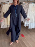 Women's 2pcs Clothing Set Fashion Summer New Suit Casual Long Shirt Blouse Top & Wide Leg Pants Solid Color 2 Piece Sets Outfits