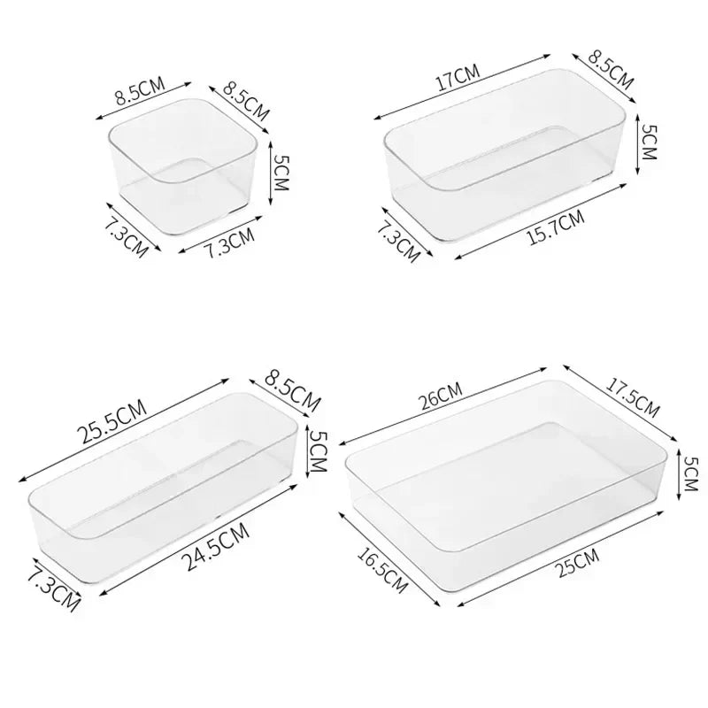 7PCS/Set Desk Drawer Organizers Set Plastic Bathroom Storage Makeup Organizer Clear Transparent Storage Box Drawer Organizer