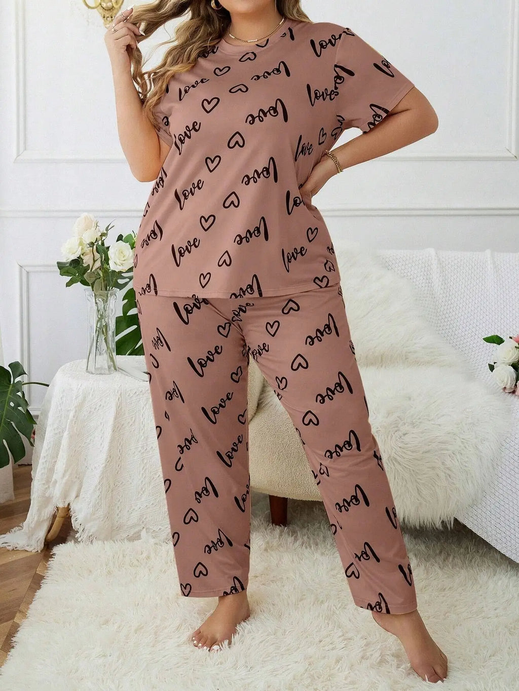 Women's Pajama Sets Short Sleeve with Long Pant Soft Sleepwear Printed pj Loungewear XL to 5XL