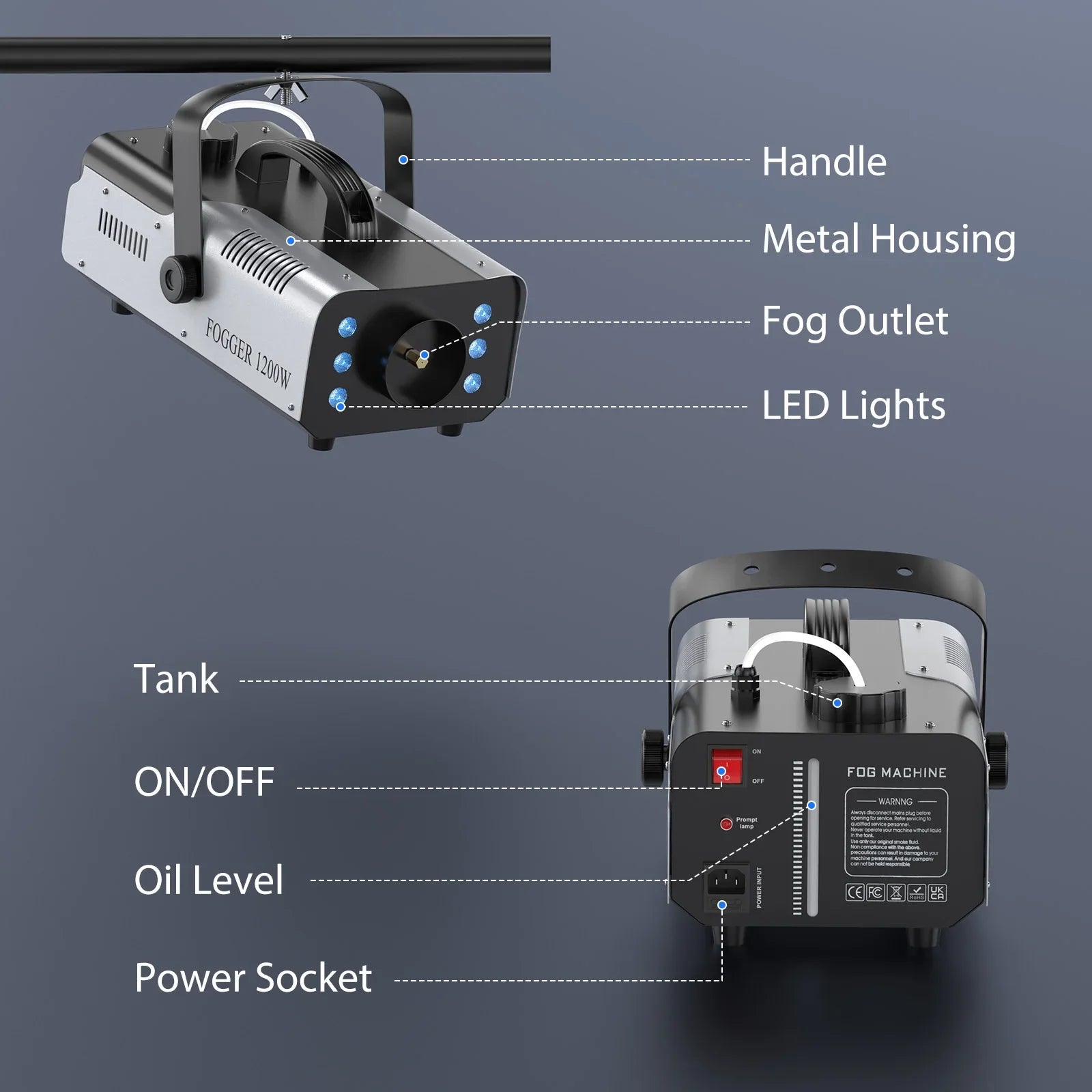 DayFlicker 1200W Fog Machine With RGB Lighting For Stage