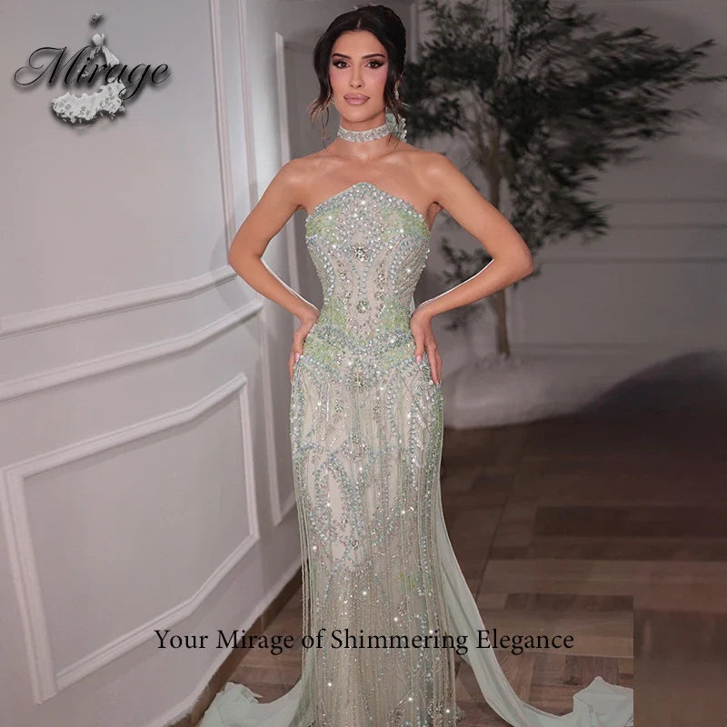 MIRAGE Luxury Mermaid Corset Party Dress Shinny Crystal Evening Dresses Tassel Celebrity Prom Dress robes de soiré Customized