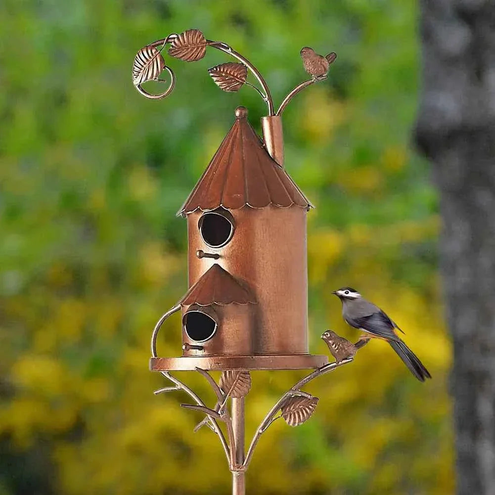 Garden Outdoor Metal Birdhouse Decoration Bird Houses for Outside with Pole Bird House Pole for Garden Yard Decoration