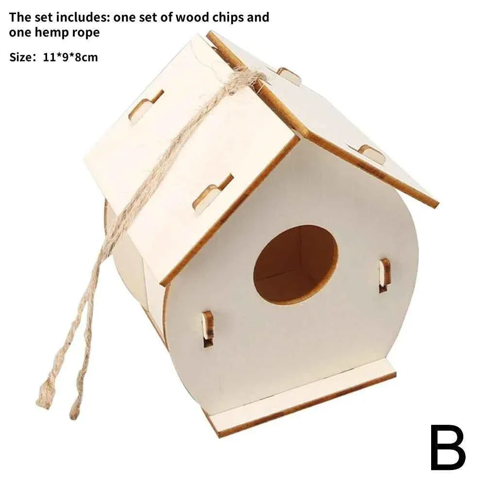 Wooden DIY Bird Nest House Outdoor Hanging Birdhouse Box With Hemp Rope for Painting DIY Outdoor Garden Yard Decoration