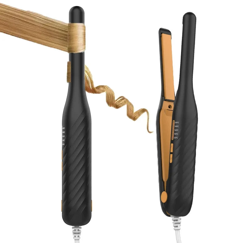 2-in-1 Mini Hair Straightener Curler, 5 Heat Level Control, Ceramic Heating Plate, Unisex Hair Styling Iron，Beard Straightening
