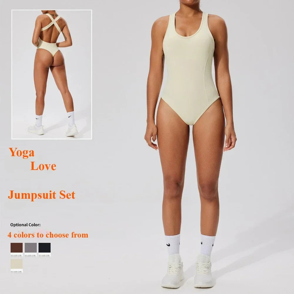 Seamless Yoga Jumpsuit Set Casual Back Base Tight One-piece Corset Slim  Bodysuit Yoga Suit Suspender Sports Fitness Suits Women