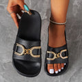 Women's Summer Fashion Gold Decorative Buckle Non Slip Light Comfortable Breathable Round Head Indoor and Outdoor Slippers