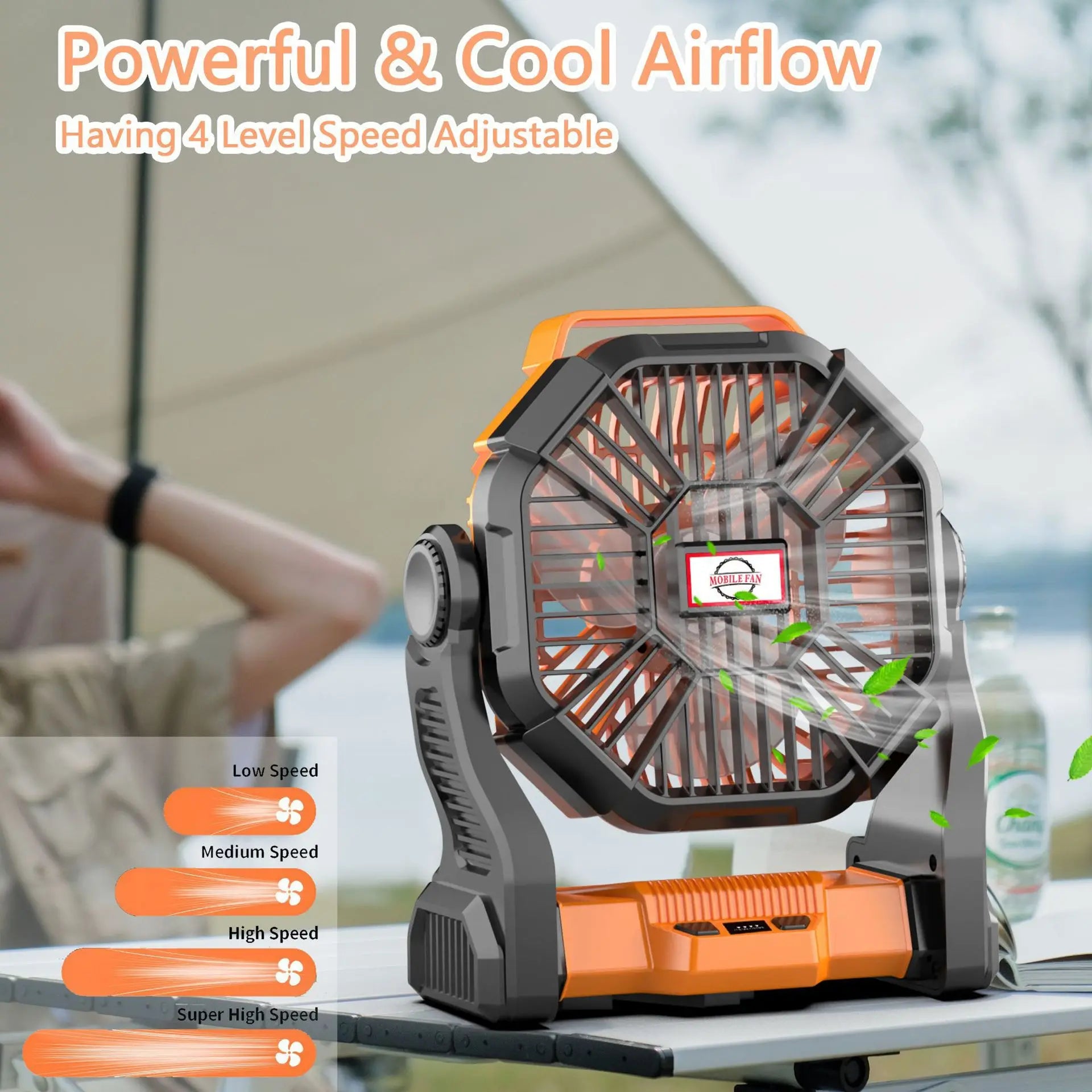 Camping Fan with LED Light, Rechargeable Tent Fan, Portable USB Fan, Quiet Operation, Battery Powered, Hook Design, for Outdoor