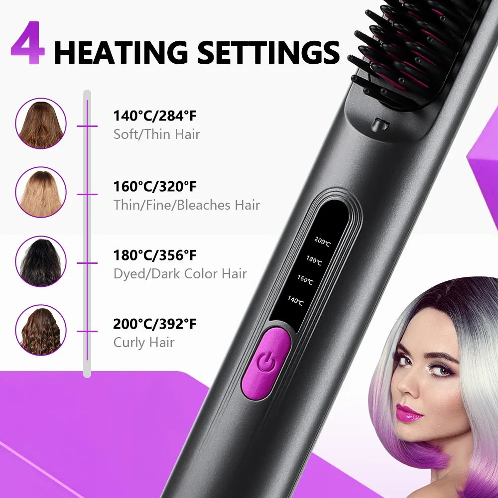 Cordless Hair Brush Straightener Electric Hot Heating Brush Negative Ion Hair Straightening Styling Comb Smoothing Nourish Hair