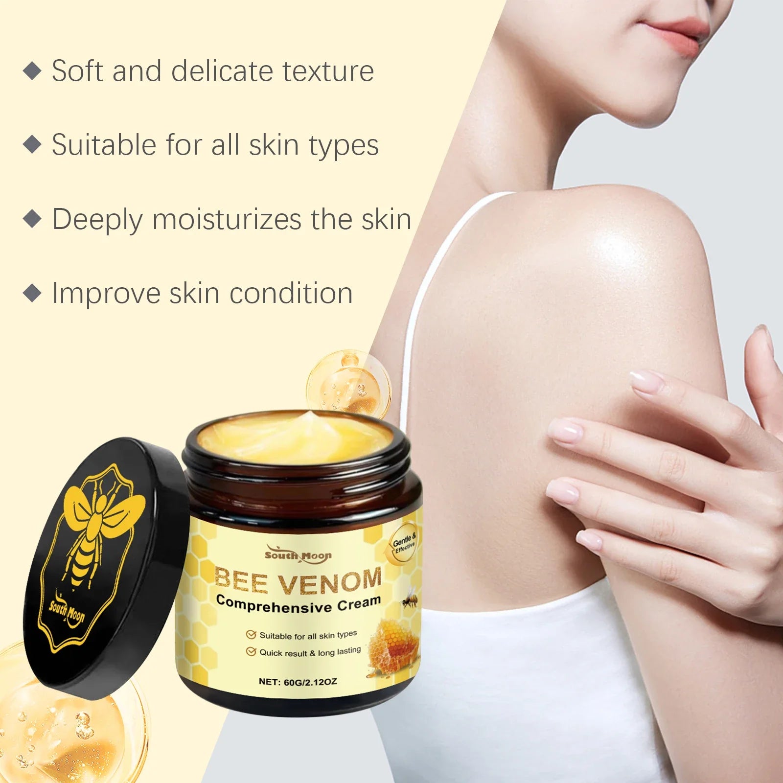 Bee Venom Skin Moisturizer Nourish Dryness Skin Anti Cellulite Firming Brightening Smoothing Body & Face Care Creams Non-Greasy