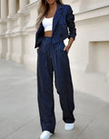 2026 Of Design Arrivals Spring Summer Women Clothing Temperament Leisure Striped Short Style Lapel Suit Straight-Leg Pants Suit
