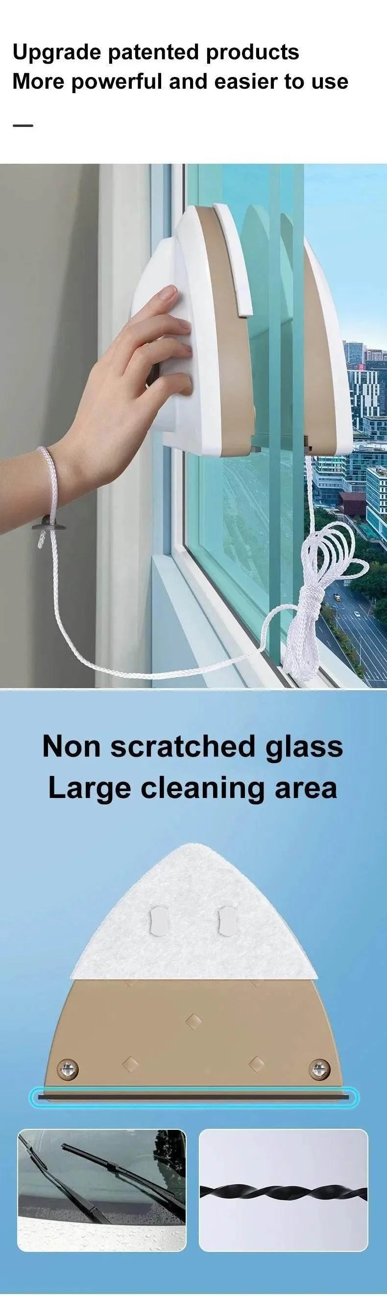 Magnetic Window Cleaner Brush Double-Side Automatic Water Discharge