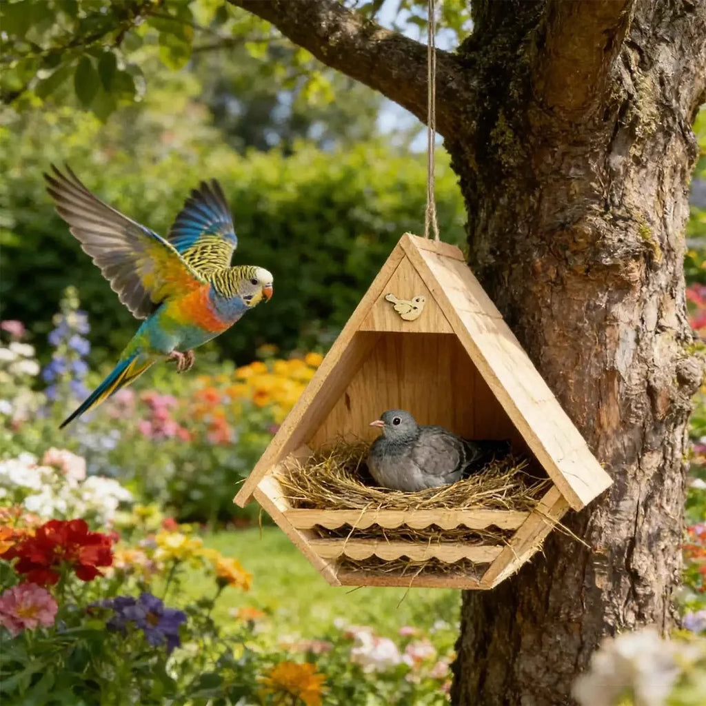 Bird House Wooden Finch Nesting Habitat Garden Wild Birds House for Sparrow Swallow Wren Chickadee Pigeon Outdoor Garden