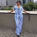 New African Fashion Women Two Piece Set Tie Dye Printed Short Sleeve Loose Shirt And Wide Leg Pants Set