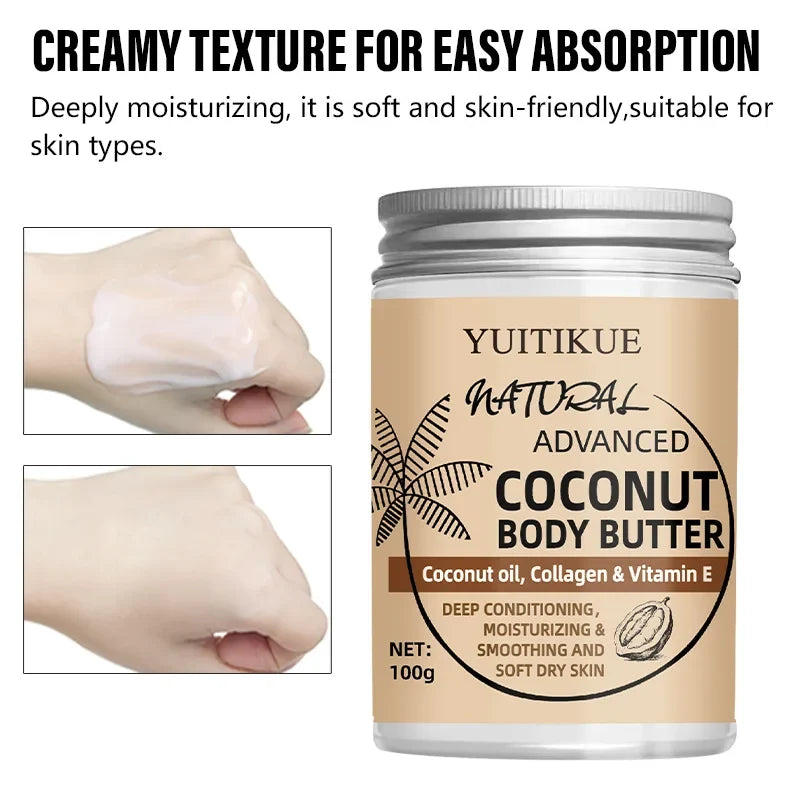 Advanced Coconut Body Butter 100g - Creamy Texture for Easy Absorption, Deeply Moisturizes & Smooths Dry Skin