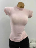 Half-high Collar T-shirt Transparent Short-sleeved Slim-fit Elastic T-shirt