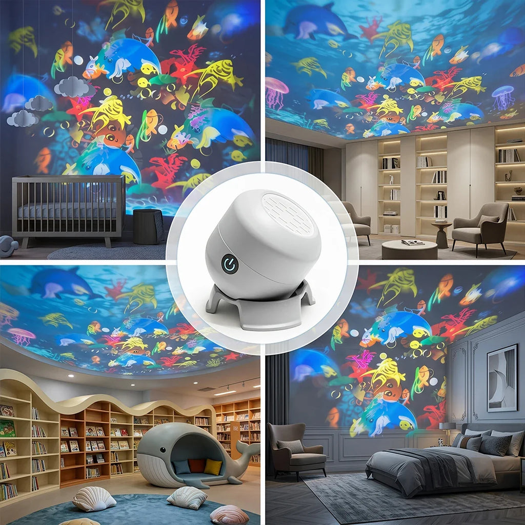 Ocean Projector LED Night Light 360° Rotating Projector Light USB Powered Dynamic Atmosphere Lamp for Living Room Bedroom Gifts