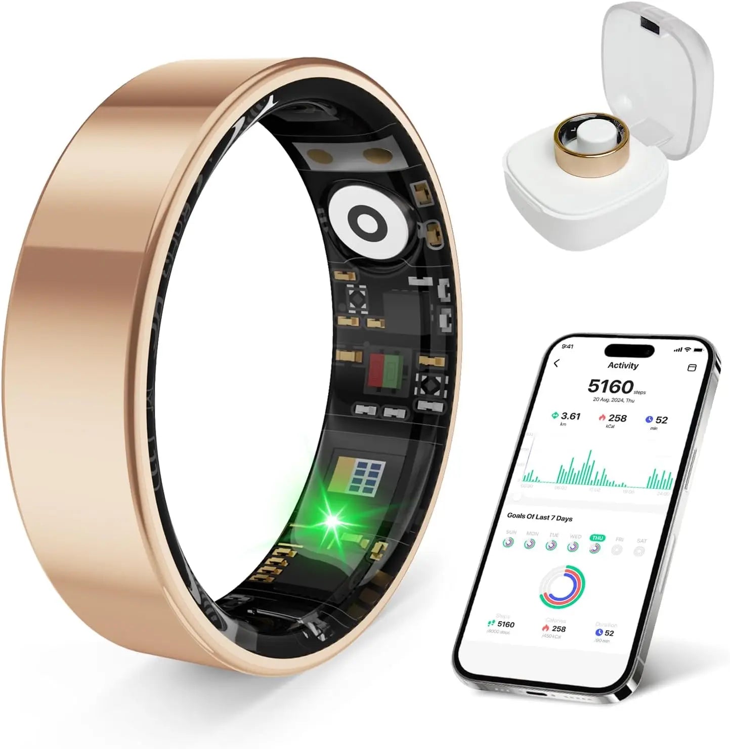 Smart Ring Health Tracker iOS Android IP68 Waterproof No Subscription
