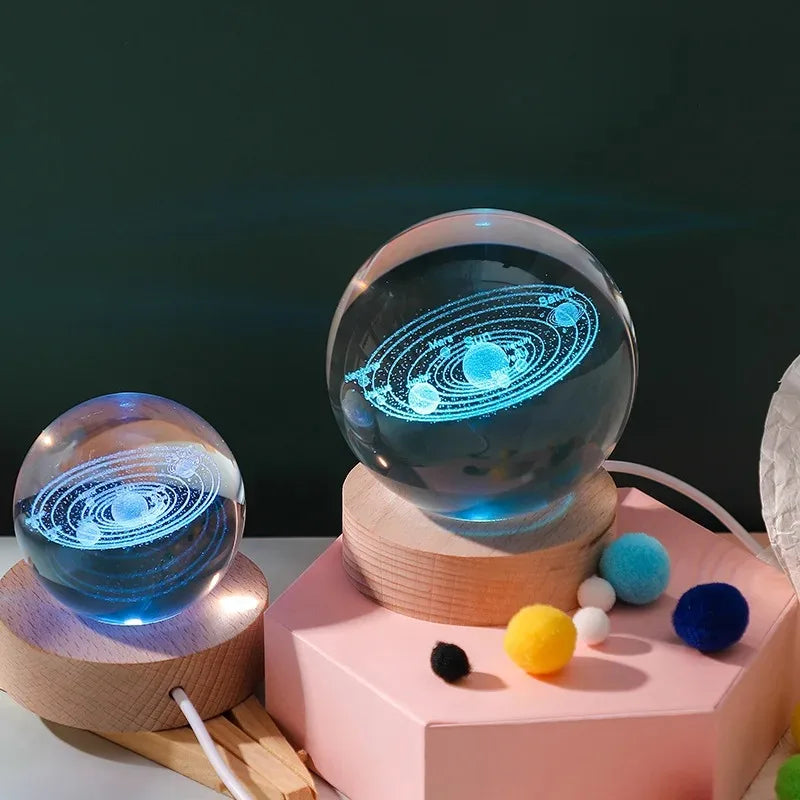 3D Crystal Lights Lamp RGB Glowing Planetary Galaxy Night Light Crystal Ball Night Lights Bedside Home Decor Christmas Gift