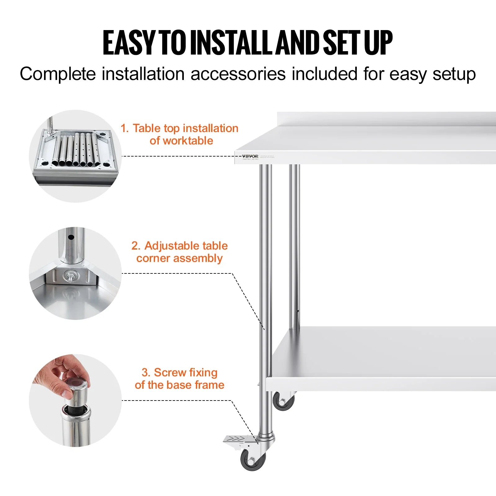SucceBuy Stainless Steel Work Table With Casters Commercial Food Prep
