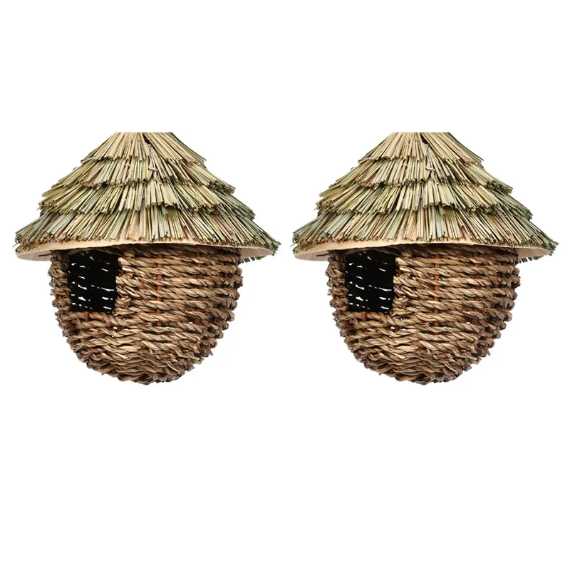 Hand-Woven Natural Grass Bird House - Hanging Outdoor Hummingbird Nest